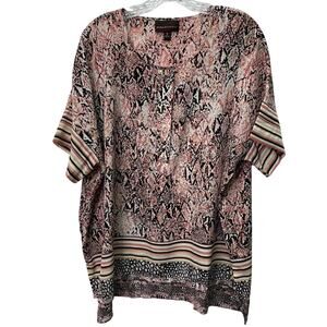 Dana Buchman Womens 14 Pink Black White Reptile Pattern Silky Oversize Blouse